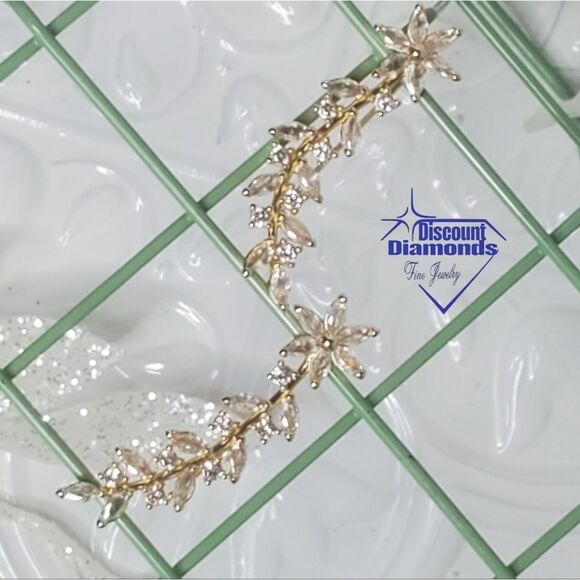 Clear White Diamonds 18K Yellow Gold Ear Climber Earrings  on 925 Silver - Picture 3 of 10